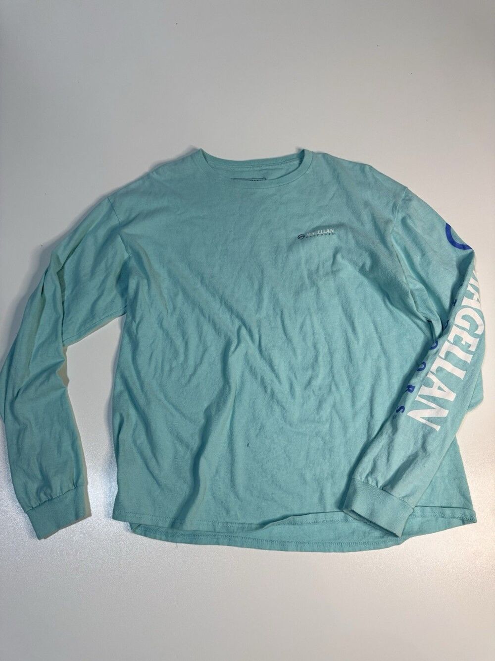 Magellan Men's Teal/Light Green Long Sleeve Shirt, Classic Fit, Size L